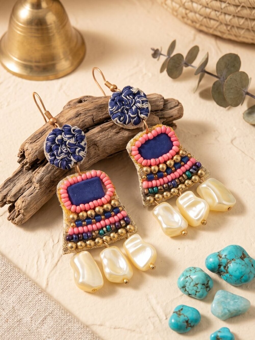 Beaded Statement Drop Earrings Handmade Indian Artisan Boho Chic Festival 3"
